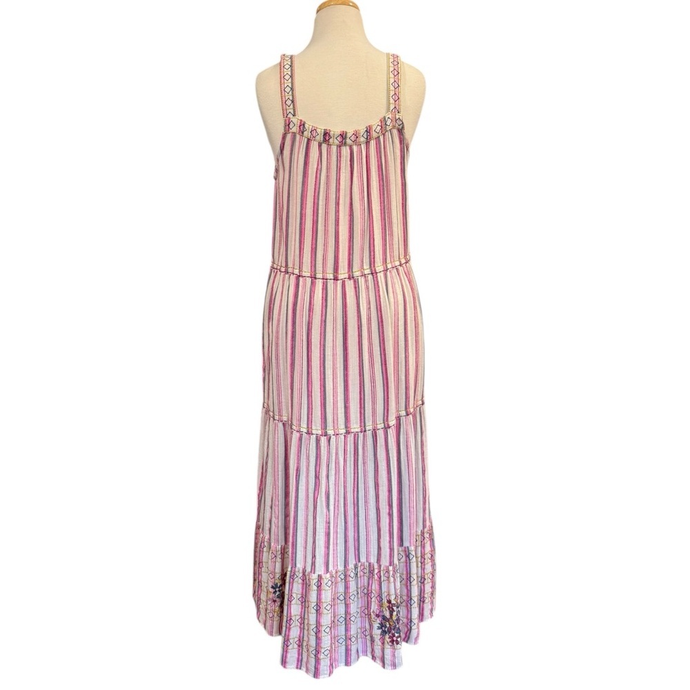 Sundance Veria Midi Tiered Pockets Striped Embroidered Sleeveless Boho Medium - Picture 4 of 9